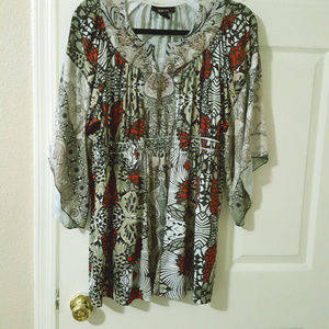 Silky top with gathered waist and bling